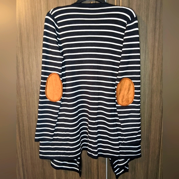 Staccato Black & White Striped Drape Cardigan Sweater, M/L - Picture 2 of 5